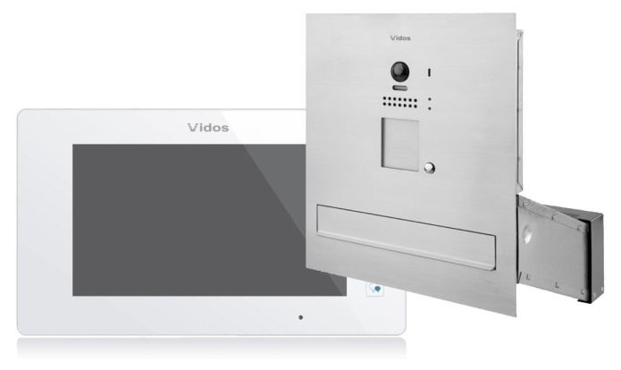 Zestaw wideodomofonu Vidos S1201A-SKM_M1021W Skrzynka na listy z wideodomofonem Monitor biały 7''